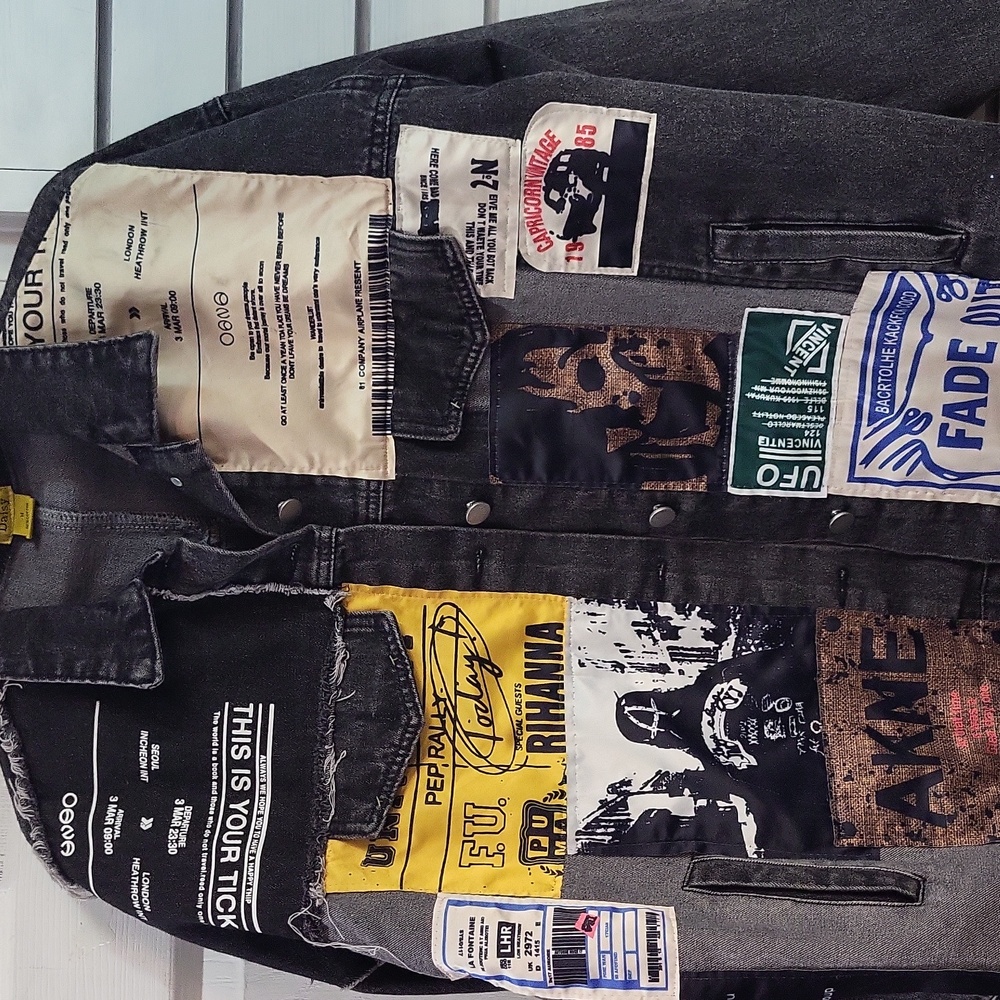 DAISY, Black Patchwork Denim Jacket, SIZE M - image 9